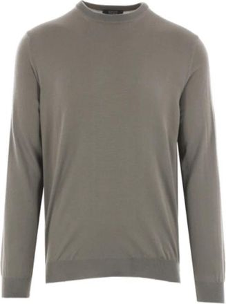 Zanone Groene Wollen Gebreide Trui - Heren - Ronde hals truien - Groen - 3XL - Wol - Truien & Vesten