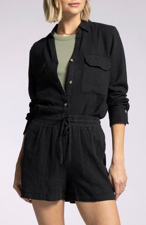 Thread & Supply Farrah Linen Blend Button-Up Shirt in Black Shadow at Nordstrom, Size Medium