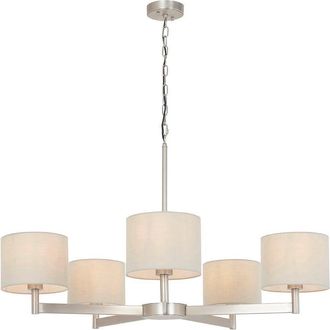 Loops Matt Nickel Multi Arm Ceiling Pendant Light & Taupe Shades 5 Bulb Hanging