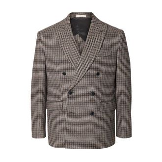 Selected Morris Check Blazer - Heren - Jassen - Bruin - Maat: 3XL Wol