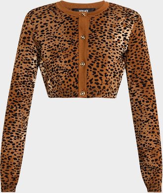 Versace Leopard Knit Jacquard Crop Cardigan
