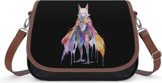 Generic Cool Foxes Crossbody Bag Womens Handbag PU Message Bags Shoulder Purse with Adjustable Strap