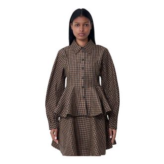 Ganni Shirts, female, Brown, Size: XS Crinkle Peplum Shirt