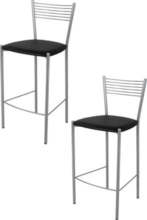 Tommychairs Tommychairs 2 Taburetes Elegance En Acero Aluminio Asiento Polipiel Negro