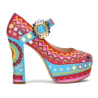 Moschino D&eacute;collet&eacute; with high heel- plateau and strap - female - Moschino - Pumps - Multicolor - 4 UK - Shoes