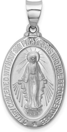 Diamond2Deal 14k White Gold Polished Satin Miraculous Medal Hollow Pendant