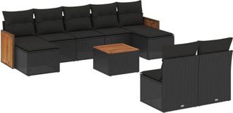 vidaXL Vidaxl - Set De Sof&aacute;s De Jard&iacute;n 10 Pzas Cojines Rat&aacute;n Sint&eacute;tico Negro