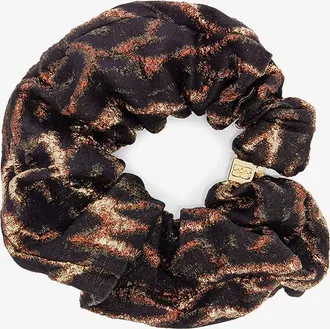 Ganni Green Metallic Printed Scrunchie