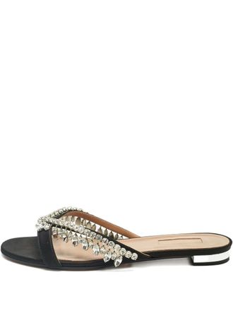 Aquazzura 38.5 slippers met kristallen - Zwart