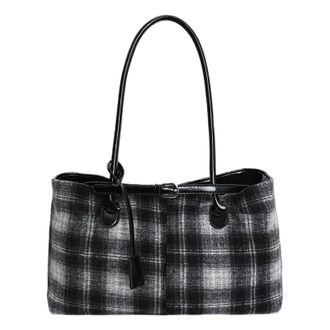 Generic Women Woolen Cloth Plaid Shoulder Bag Maillard Handbag for Daily Use (Black)