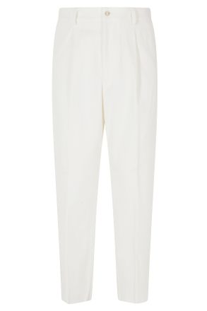 Eleventy Tailored White Trousers with Front Pleats and Invisible Zip Closure