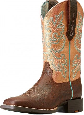 Ariat Womens Round Up Western Boots In Toasted Blanket Emboss Copper Glow
