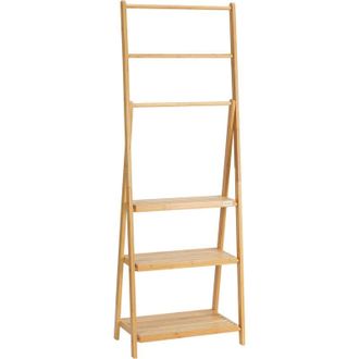 Kleankin Kleankin - Homcom Toallero De Pie De Bamb&uacute; Con 3 Barras Toallero Escalera Plegable Con 3 Etantes De Almacenamiento Para Ba&ntilde;o Lavadero 53x30,5x152 Cm N