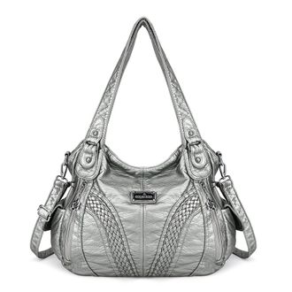 Angel Kiss Purses and Handbags Women Fashion Tote Bag Shoulder Bags Top Handle Satchel Purses Washed Synthetic Leather Handbag, 1-silver Grey, 13.8 * 4.7 * 11.8 
