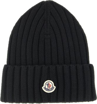 Moncler Logo Patch Beanie Hats Black