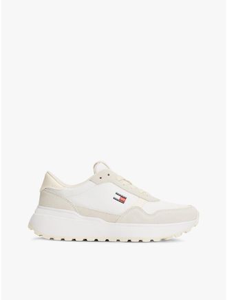 Tommy Hilfiger Womens Tommy Jeans Suede Mix Runner Sneaker - Ecru - US 6.5 / EU 37