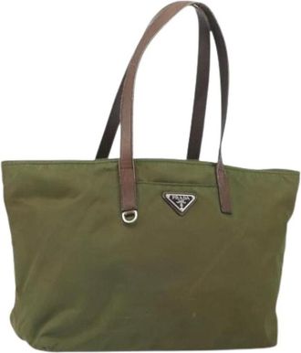 Prada Pre-owned Tote Bags, female, Green, Size: ONE SIZE Pre-owned Vintage Nylon Tote Bag