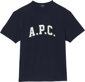 A.P.C. Blauw Katoen Logo Print Ronde Hals - Heren - T-shirts - Blauw - S - Katoen - Tops