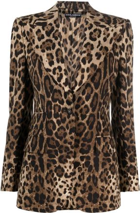 Dolce & Gabbana leopard-print single-breasted blazer - women - Wool/Elastane/Polyester/Elastane - 46 - Black