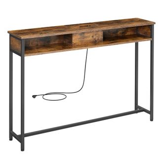 Vasagle Mesa de consola con multienchufe para entrada de color marr&oacute;n y negro