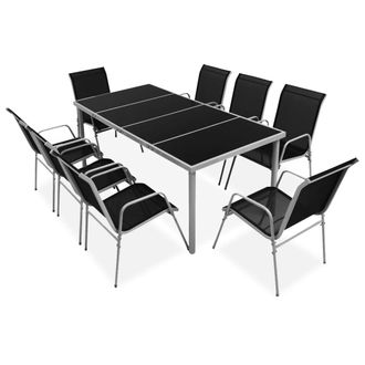 vidaXL Juego De Comedor De Jard&iacute;n 9 Piezas De Acero Negro Vidaxl