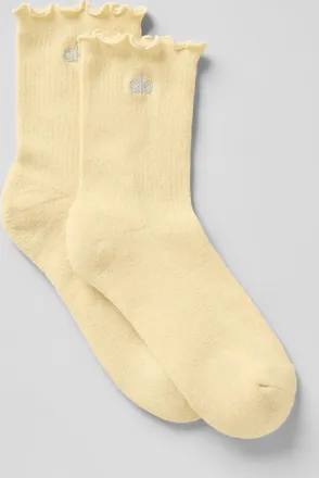 Alo | Womens Lettuce Edge Socks in Warm Butter, Size: S/M (5-7.5)