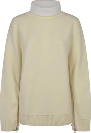 Courrèges Truien & Vesten, Dames, Beige, M, Wol, Beige Geritste Maxi Mockneck Sweater