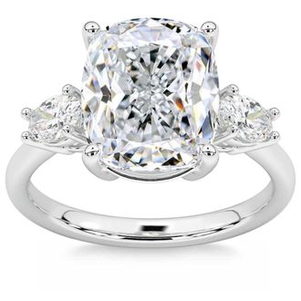 Pompeii3 Certified 6Ct Cushion Cut 3-Stone Diamond Engagement Ring 14k Gold Lab Grown