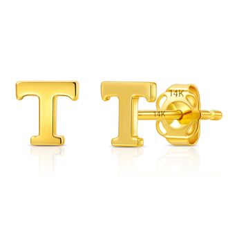 MAX + STONE 14k Yellow or White Gold Small Script Initial Letter Stud Earrings