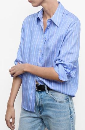 Mango Stripe Button-Up Shirt in Blue at Nordstrom Rack, Size 4