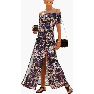 Lascana Womens Floral Off Shoulder Maxi Dress in Black Multi at Nordstrom, Size 10