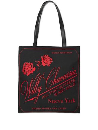 Willy Chavarria rose-print tote bag - men - Polyester - One Size - Black