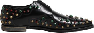Dolce & Gabbana Mens Embellished Leather Oxfords - Black - Size EU 44.5