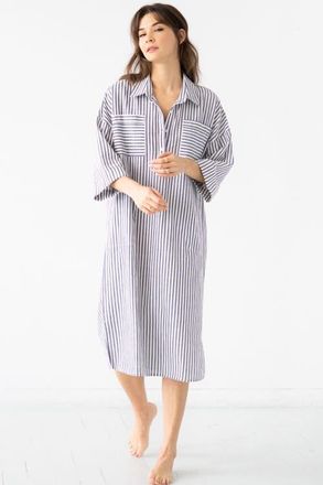 Salua Oversized Button Down Long Shirt in Navy Stripes at Nordstrom, Size X-Small