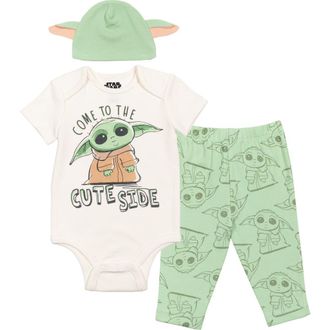 Star Wars The Mandalorian Grogu Cosplay 3-Piece Bodysuit and Pants Set in Grogu Mint Ivory at Nordstrom, Size Newborn