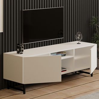 Dmora Mueble Tv Nicolao, 3 Estantes, Puerta Abatible, 2 Puertas, 150x37x50h Cm Blanco