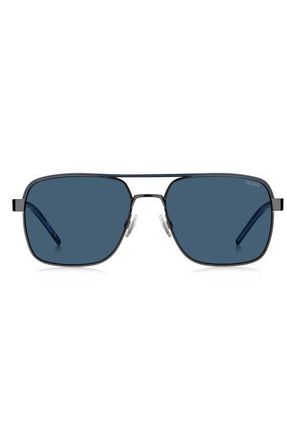 BOSS 57mm Square Sunglasses in Dark Ruthenium Black/Blue at Nordstrom