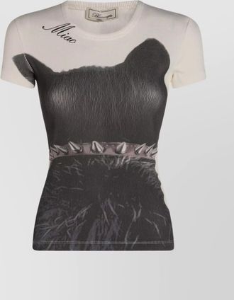 Blumarine crew neck graphic print ribbed texture top