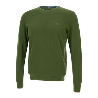 Sun 68 Round-neck Knitwear, male, Green, Size: 2XL Cotton Sweater With Logo