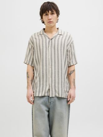 Jack & Jones Kurzarmhemd JACK & JONES JJEENZO STRIPE RESORT SHIRT SS SN, Herren, Gr. M, N-Gr, gelb (moonbeam), Web, Obermaterial: 100% Baumwolle, gestreift, relaxe