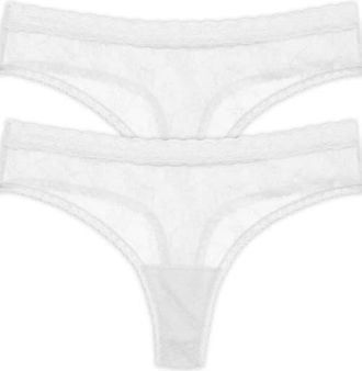 Natori Bliss Allure Lace One Size Thong 2-Pack in White at Nordstrom