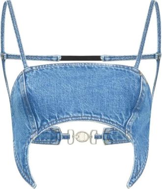 Marine Serre Top tipo arn&eacute;s de mezclilla - Tops - Mujer - Azul - 2XS
