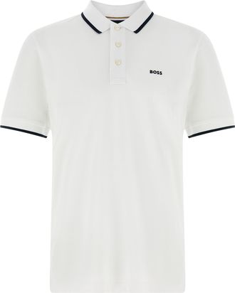 HUGO BOSS White Embroidered Logo Polo