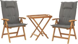 Beliani Conjunto De Comedor De Balc&oacute;n En Madera De Acacia Oscura Con Sillas Ajustables Plegables Cojines Grafito Java