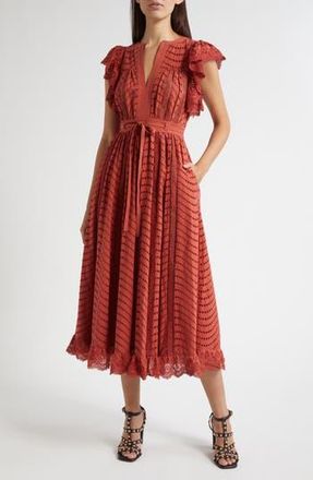 Ulla Johnson Olga Flutter Sleeve Midi Dress in Claret at Nordstrom Rack, Size 2