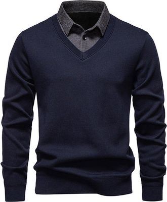 Generic Mens Jumper Mock Collar Sweater Men V-Neck Plain Classic Sweaters Long Sleeve Jumpers Lightweight Knitted Pullover Sweatshirt Mens Casual Business Bas