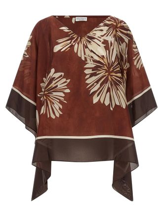 Brunello Cucinelli Womens Silk Scarf Blouse