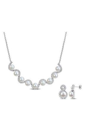 Delmar Freshwater Pearl & White Topaz Necklace & Stud Earrings Set at Nordstrom Rack