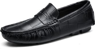 Generic Mens Loafers Shoe Round Toe Faux Crocodile Leather Penny Loafer Comfortable Flexible Lightweight Casual Walking Slip On(Black,10.5 UK)