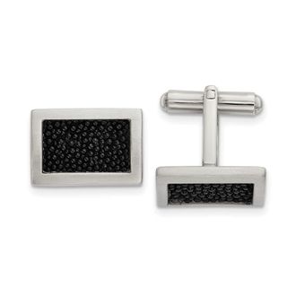 Diamond2Deal Stainless Steel Brushed Genuine Stingray Inlay Rectangle Cufflinks